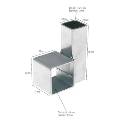 Connecteur d'angle pour barre penderie tube carré section 27 x 27 mm Acier galvanisé - Douilles-1