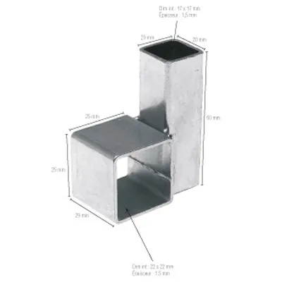 Connecteur d'angle pour barre penderie tube carré section 22 x 22 mm Acier galvanisé - Douilles-1