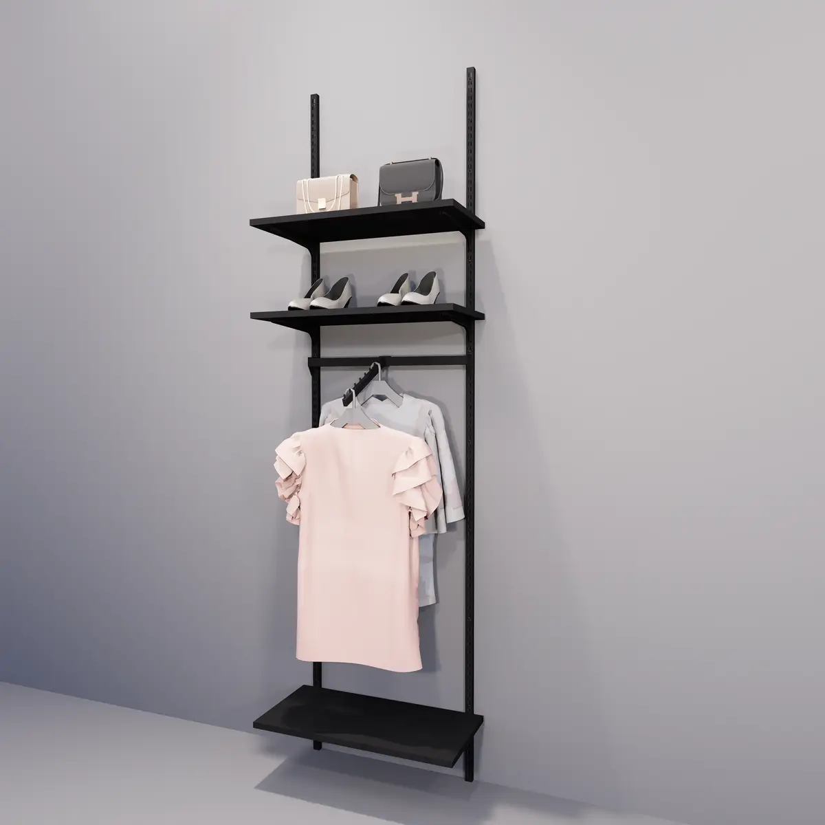 Consoles droites pour tablettes bois ou verre - Ligne Square 25 noir-3