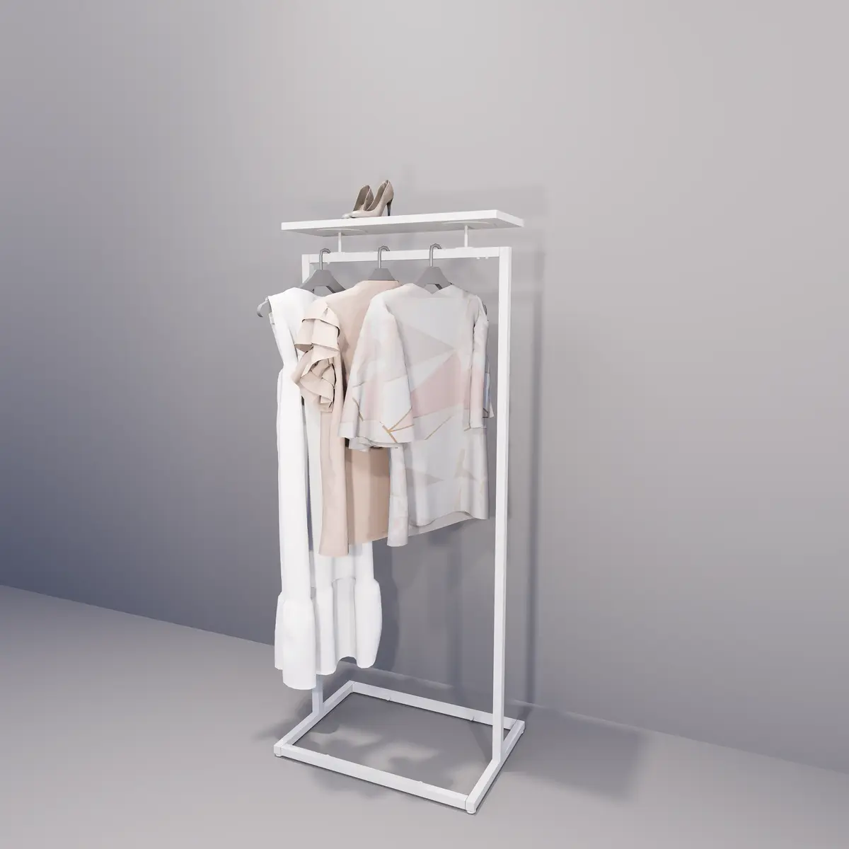 Portant vêtement professionnel blanc sur vérin, 105x45x150cm - Ligne Square 25 blanc-3