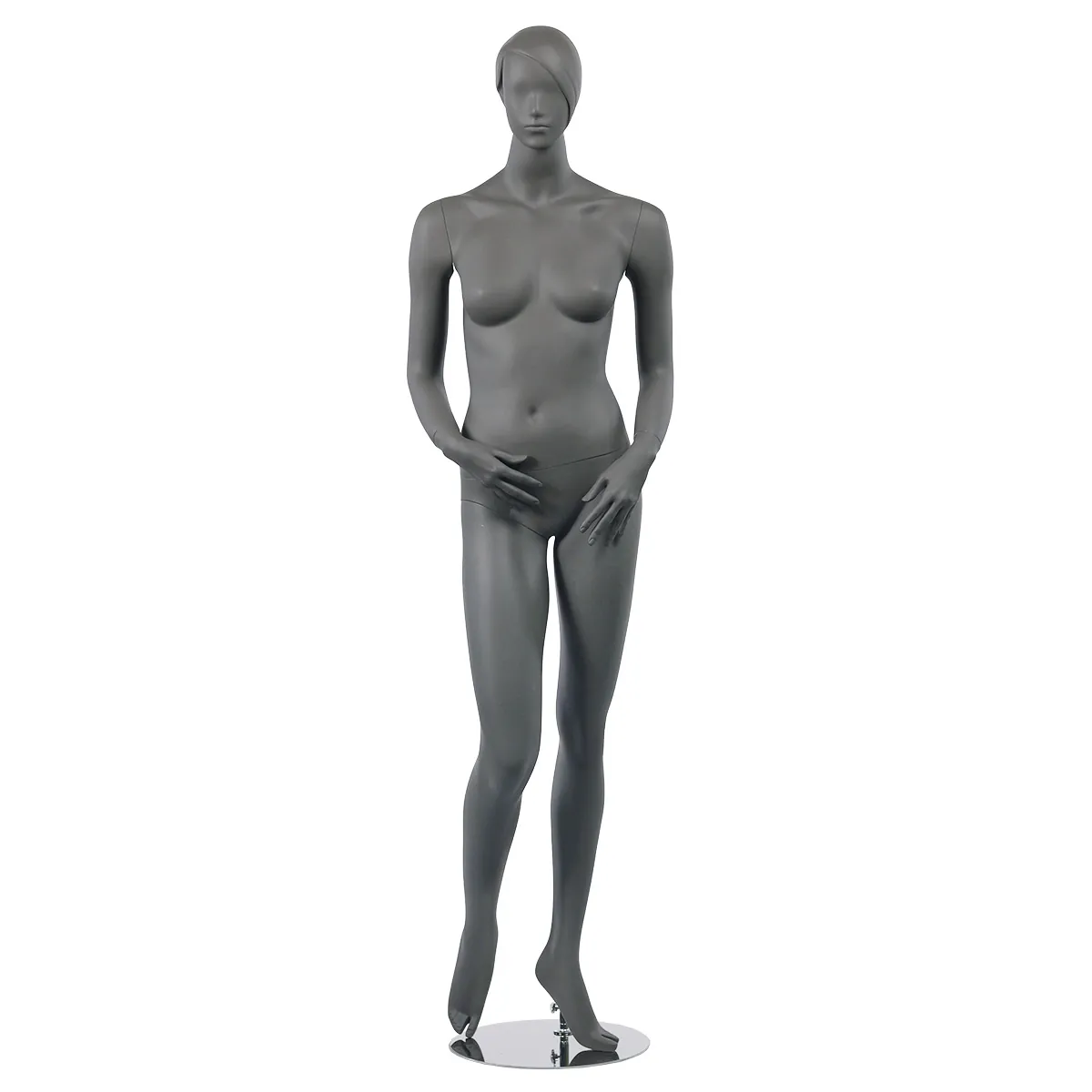 Mannequin femme, tête et cheveux sculptés H 179 cm Fibre de verre - Gris anthracite mat - Mannequins cheveux sculptés
