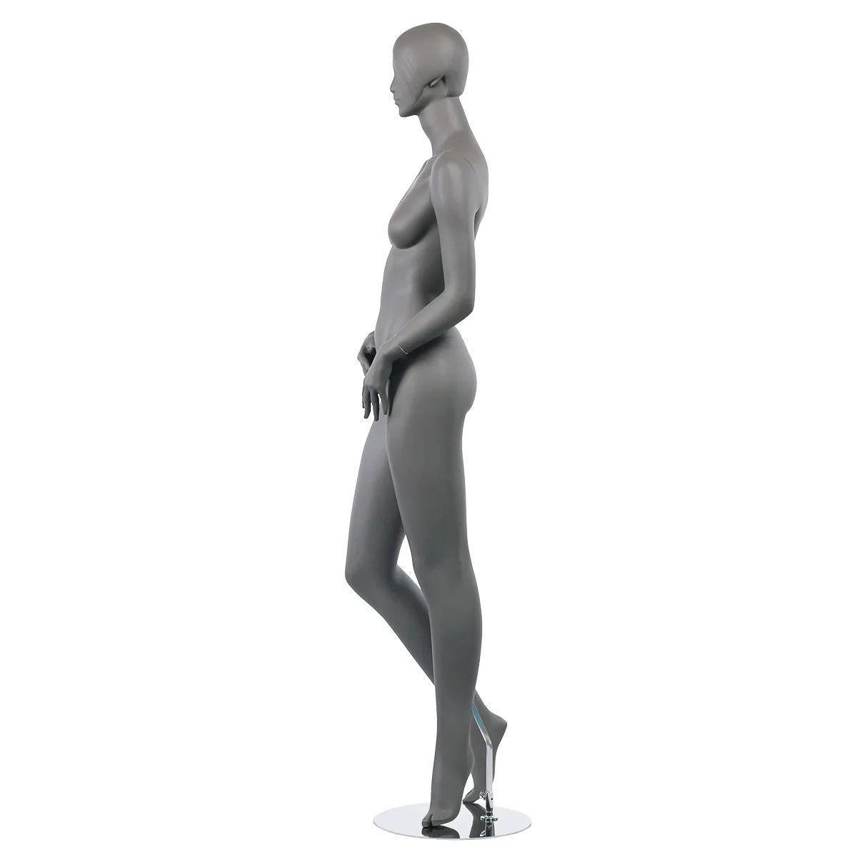 Mannequin femme, tête et cheveux sculptés H 179 cm Fibre de verre - Gris anthracite mat - Mannequins cheveux sculptés-1