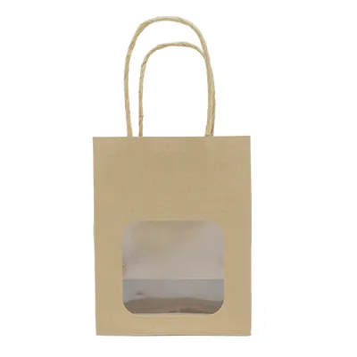 Sac kraft avec fenêtre et poignées torsadées, brun, 11 + 6 x 14 cm, paquet de 20 - Sacs kraft à fenêtre-2