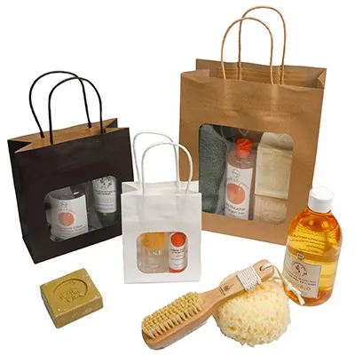 Sac kraft avec fenêtre et poignées torsadées, blanc, 11 + 6 x 14 cm, paquet de 20 - Sacs kraft à fenêtre-5