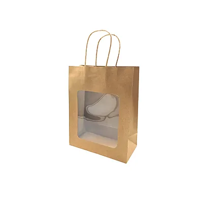 Sac kraft avec fenêtre et poignées torsadées, brun, 21,5 + 10,5 x 27,5 cm, paquet de 20 - Sacs kraft à fenêtre