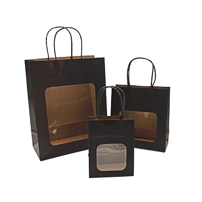 Sac kraft avec fenêtre et poignées torsadées, noir, 11 + 6 x 14 cm, paquet de 20 - Sacs kraft à fenêtre-1