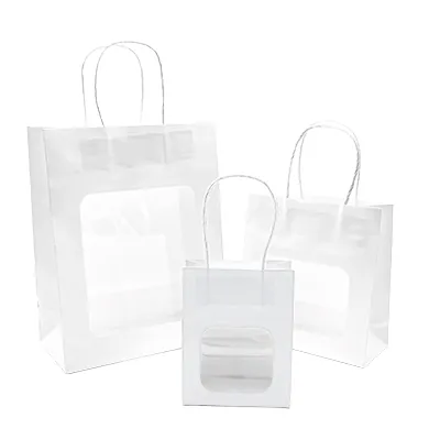 Sac kraft avec fenêtre et poignées torsadées, blanc, 11 + 6 x 14 cm, paquet de 20 - Sacs kraft à fenêtre-6