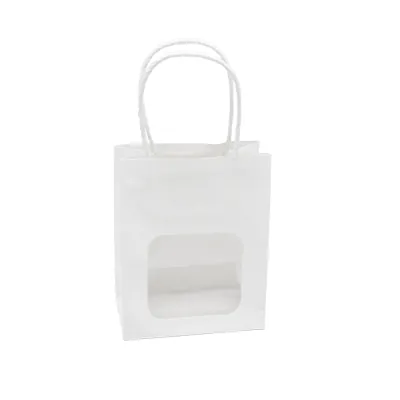 Sac kraft avec fenêtre et poignées torsadées, blanc, 11 + 6 x 14 cm, paquet de 20 - Sacs kraft à fenêtre-1