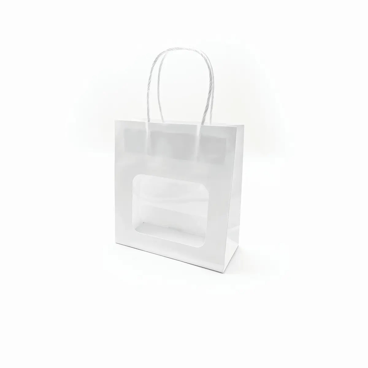 Sac kraft avec fenêtre et poignées torsadées, blanc, 17,5 + 7,5 x 18,5 cm, paquet de 20 - Sacs kraft à fenêtre