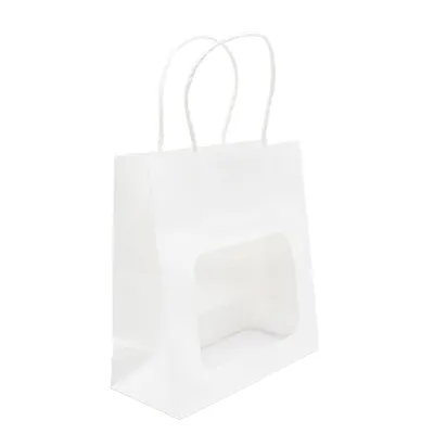 Sac kraft avec fenêtre et poignées torsadées, blanc, 17,5 + 7,5 x 18,5 cm, paquet de 20 - Sacs kraft à fenêtre-3