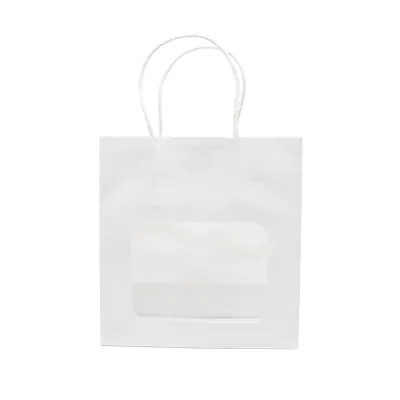 Sac kraft avec fenêtre et poignées torsadées, blanc, 17,5 + 7,5 x 18,5 cm, paquet de 20 - Sacs kraft à fenêtre-5