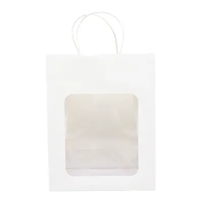 Sac kraft avec fenêtre et poignées torsadées, blanc, 21,5 + 10,5 x 27,5 cm, paquet de 20 - Sacs kraft à fenêtre-1