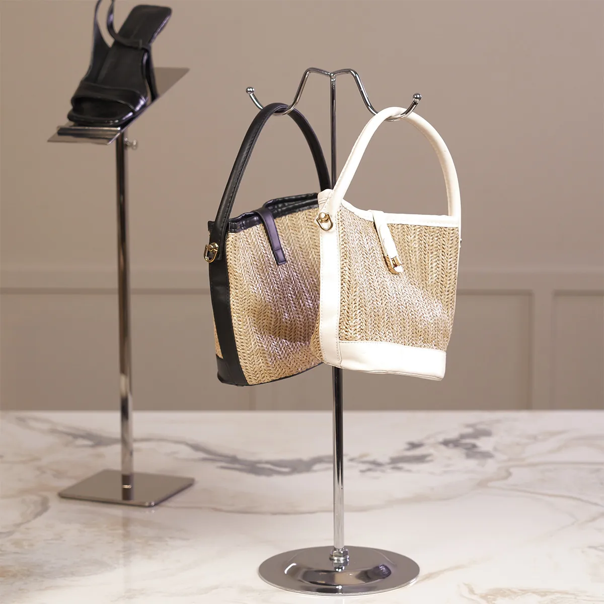 Présentoir réglable porte sac 2 bras H 42 à 70 cm métal chromé - Présentoir sac à main - Présentoirs sacs et portefeuilles-4