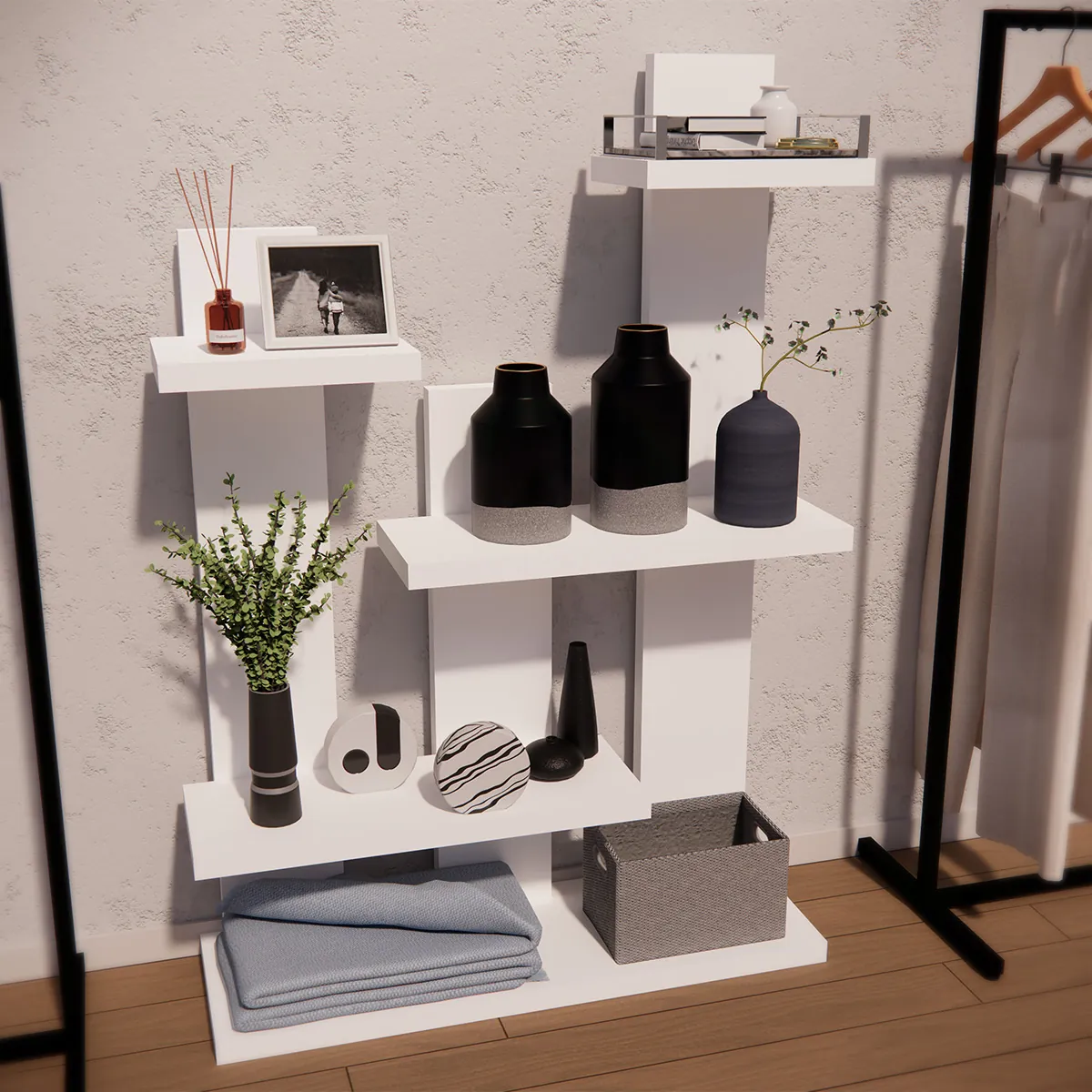 Étagère 5 niveaux blanc mat 100 x 33,5 x 143 cm - Étagère magasin - Étagères magasins, Présentoirs bois-1