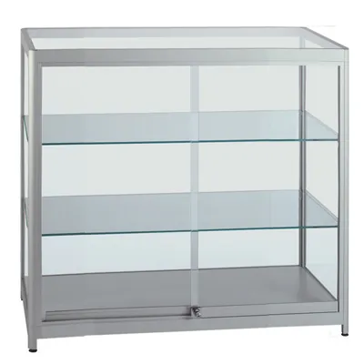 Vitrine comptoir verre trempé L 90 x P 50 x H 94 cm  - Vitrines alu tablettes réglables