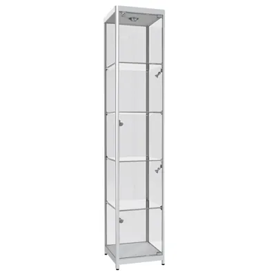 Vitrine verre trempé avec éclairage - Gris alu - L 40 x P 40 x H 198 cm - Vitrines alu tablettes réglables