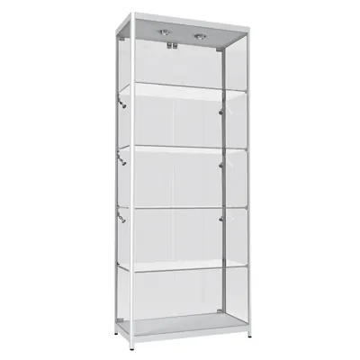 Vitrine verre trempé avec éclairage - Gris alu - L 80 x P 40 x H 198 cm - Vitrines alu tablettes réglables