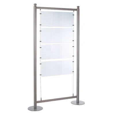 Présentoir porte-affiches sur câbles 12 x A4 – autoportant aluminium/acrylique - Vitrines d'affichage-2