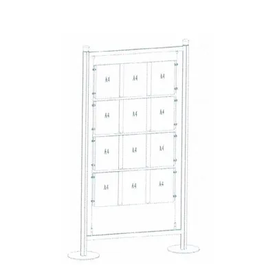 Présentoir porte-affiches sur câbles 12 x A4 – autoportant aluminium/acrylique - Vitrines d'affichage-3