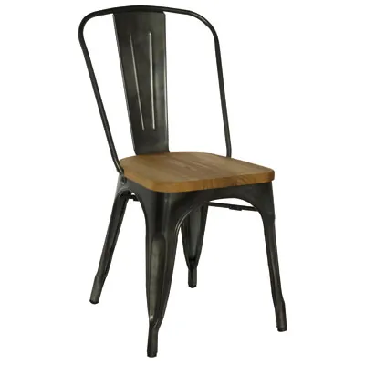 Chaise bistrot design industriel métal brut assise bois 43,5 x 52 x 84,5 cm - Chaises d'intérieur