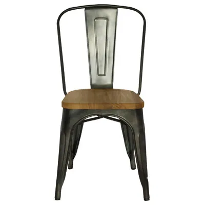 Chaise bistrot design industriel métal brut assise bois 43,5 x 52 x 84,5 cm - Chaises d'intérieur-1