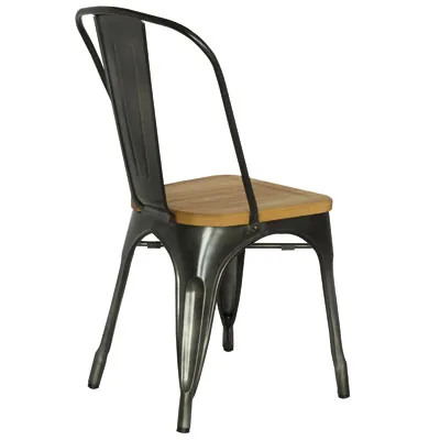 Chaise bistrot design industriel métal brut assise bois 43,5 x 52 x 84,5 cm - Chaises d'intérieur-2