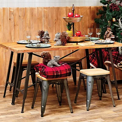 Tabouret métal bas assise bois - Tabourets-1