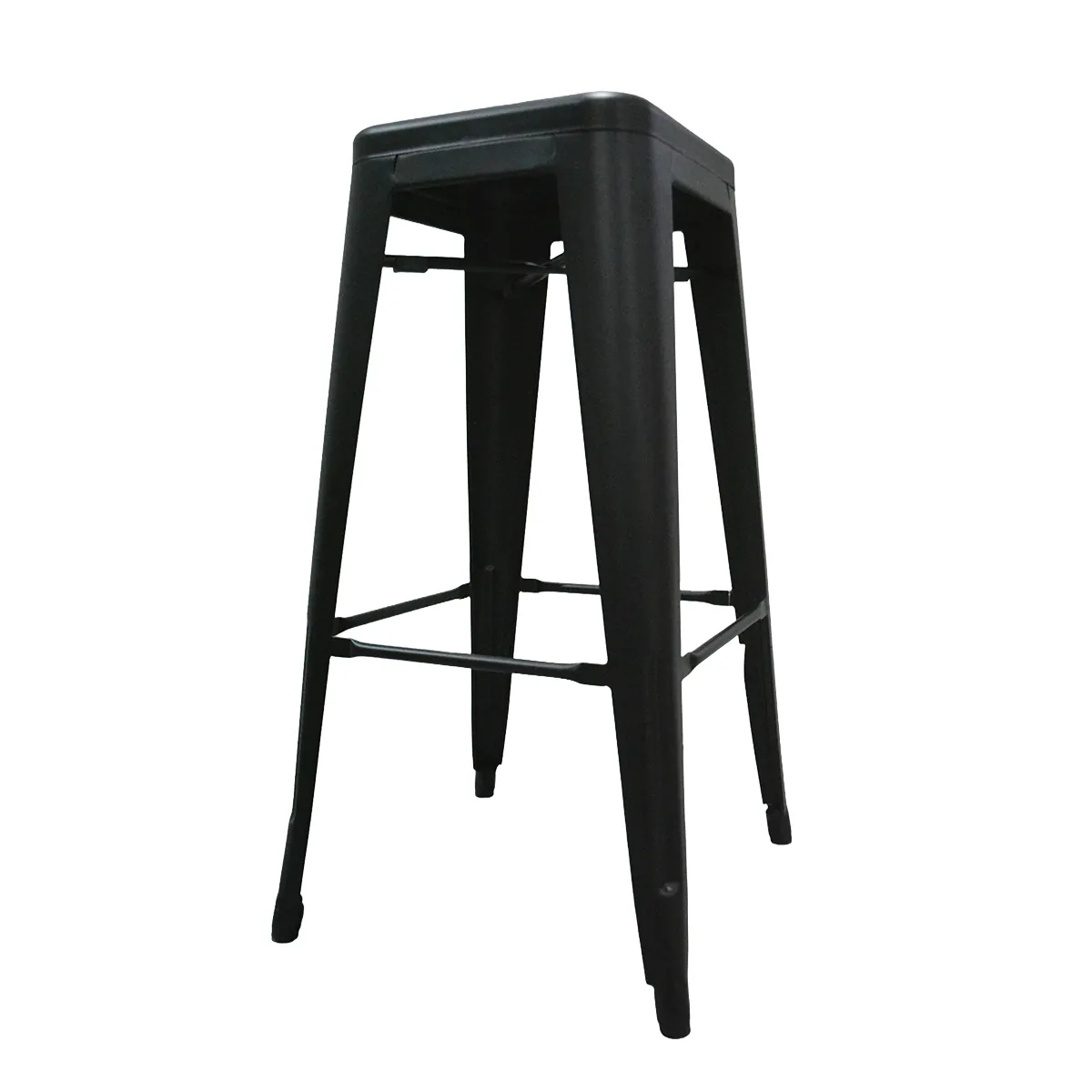 Tabouret de bar industriel empilable en métal noir H77cm – Assise avec passe-main - Tabourets-1