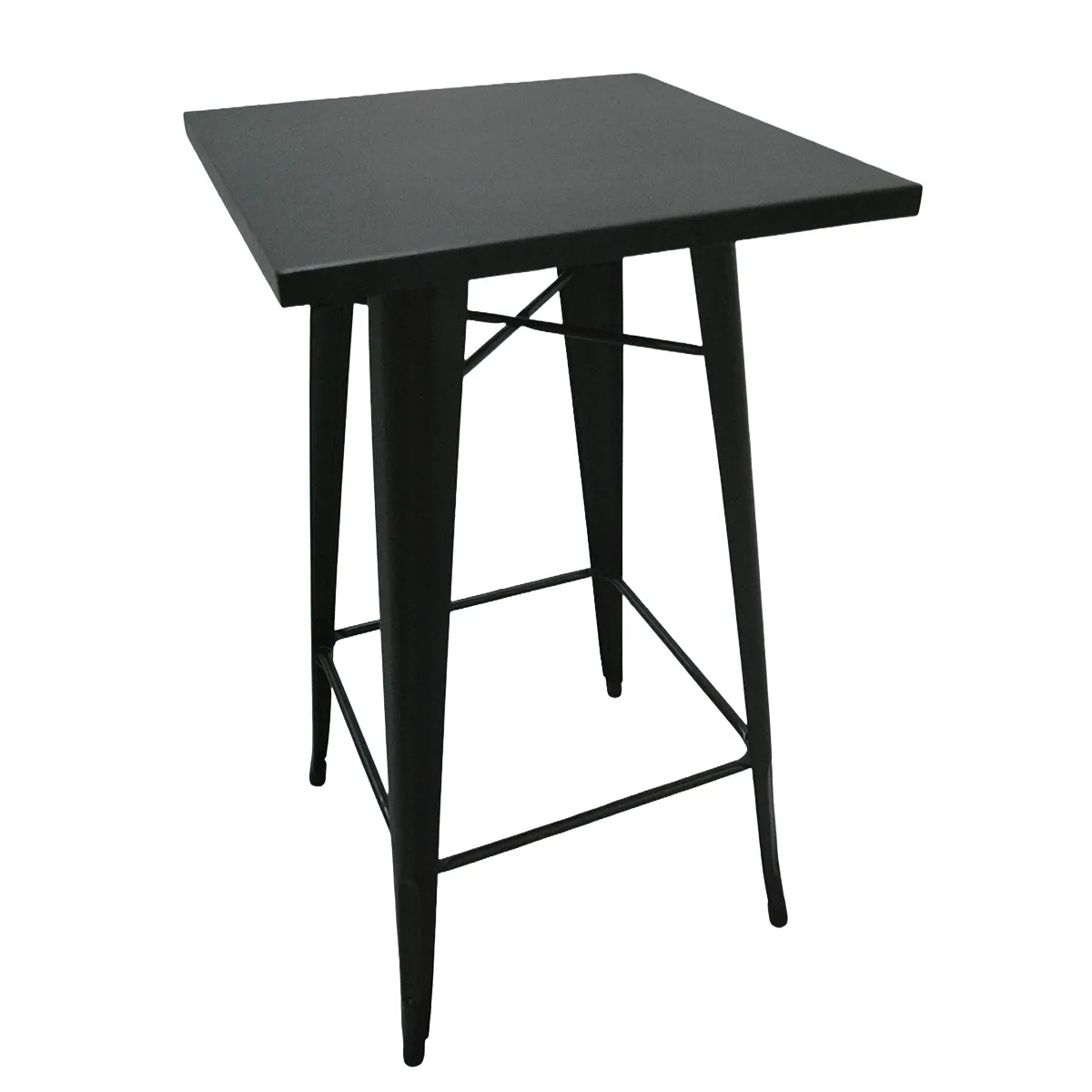 Mange-debout industriel carré métal noir 60x60cm – Table haute CHR H105cm avec repose-pieds - Tables