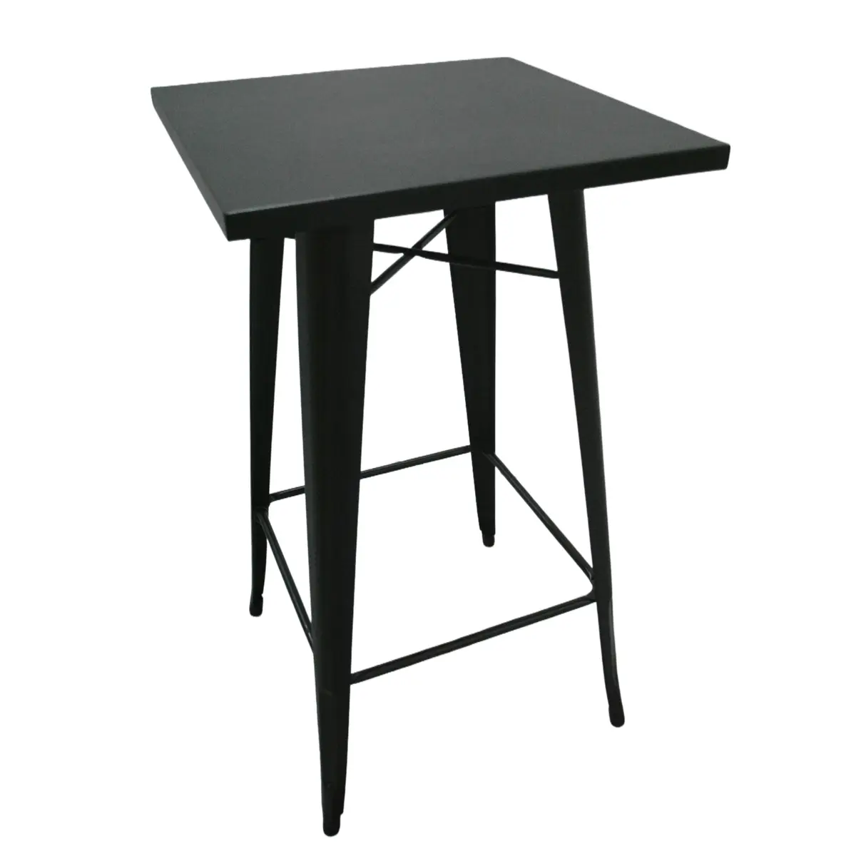 Mange-debout industriel carré métal noir 60x60cm – Table haute CHR H105cm avec repose-pieds - Tables