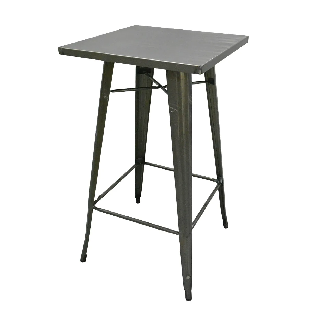 Mange-debout industriel carré métal Vernis Clair 60x60cm – Table haute CHR H105cm avec repose-pieds - Tables