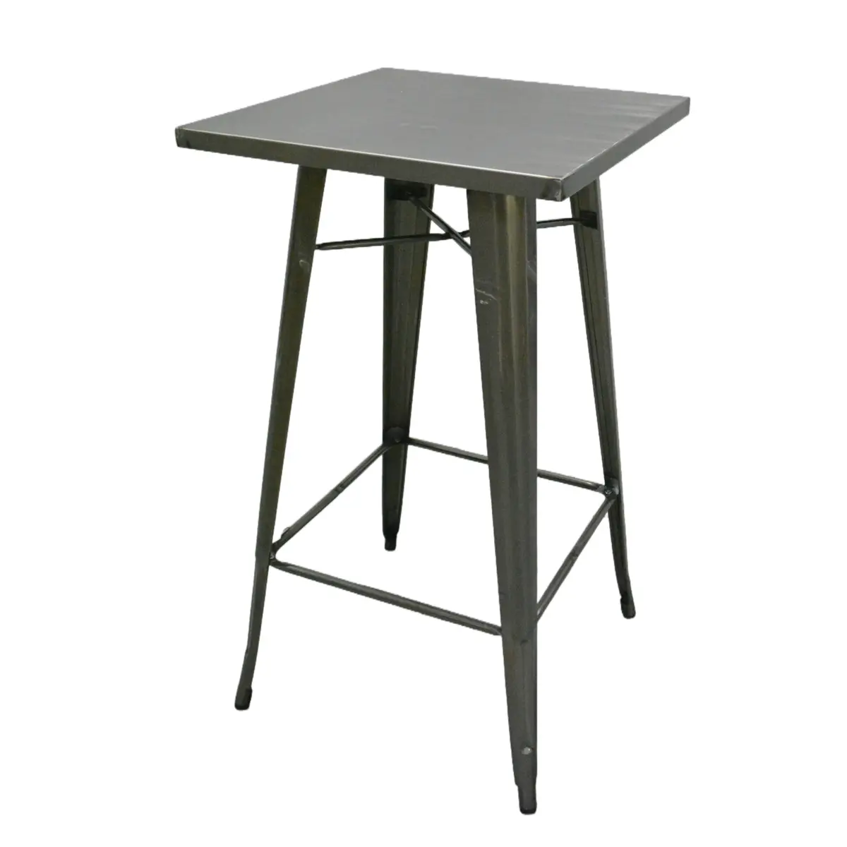 Mange-debout industriel carré métal Vernis Clair 60x60cm – Table haute CHR H105cm avec repose-pieds - Tables