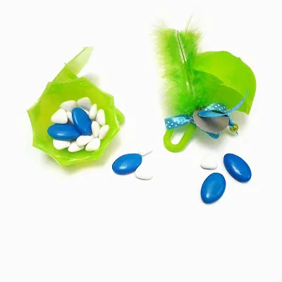 Boîte à bonbons Parapluie en plastique ø 8 x 10,5 cm - Boite dragées - Vert anis - Lot de 5 - Cornets à dragées-1