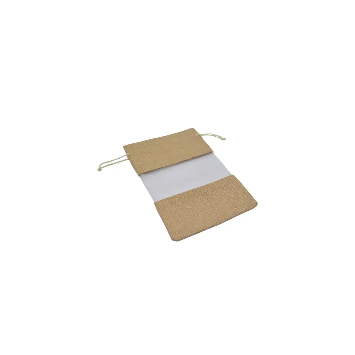 Pochette cadeau en lin brun à fenêtre transparente 10x15,5cm avec cordon - Lot de 10 - Sachets coton