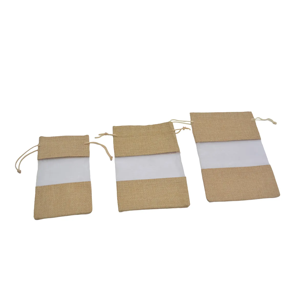 Pochette cadeau en lin brun à fenêtre transparente 13x18,5cm avec cordon - Lot de 10 - Sachets coton-1