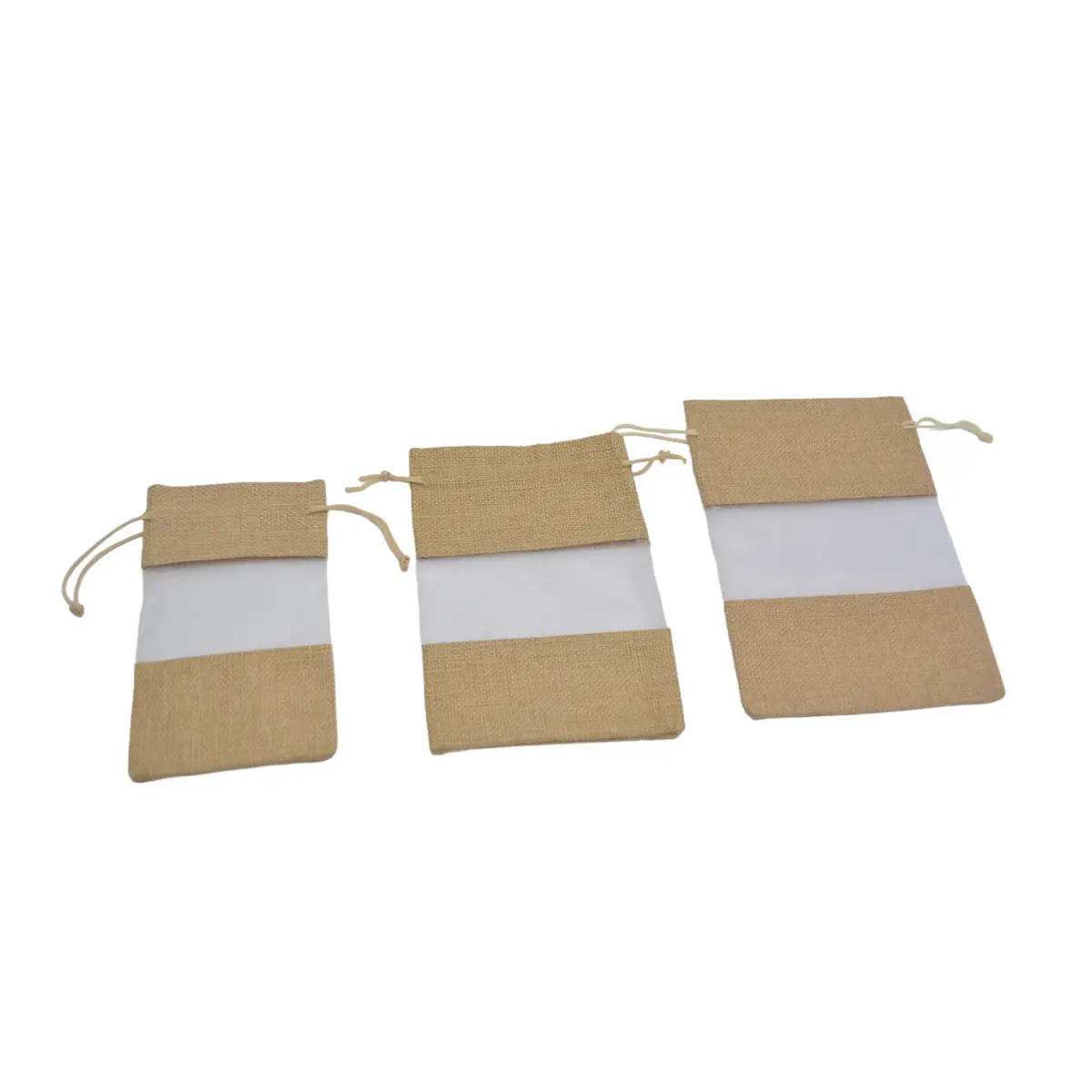 Pochette cadeau en lin brun à fenêtre transparente 10x15,5cm avec cordon - Lot de 10 - Sachets coton-1
