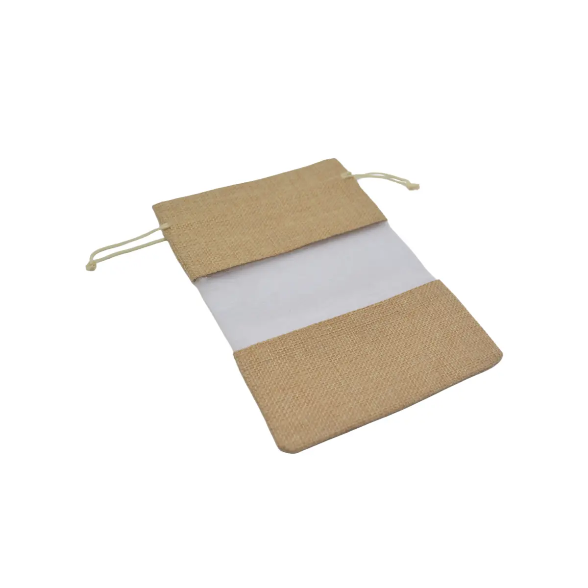 Pochette cadeau en lin brun à fenêtre transparente 13x18,5cm avec cordon - Lot de 10 - Sachets coton