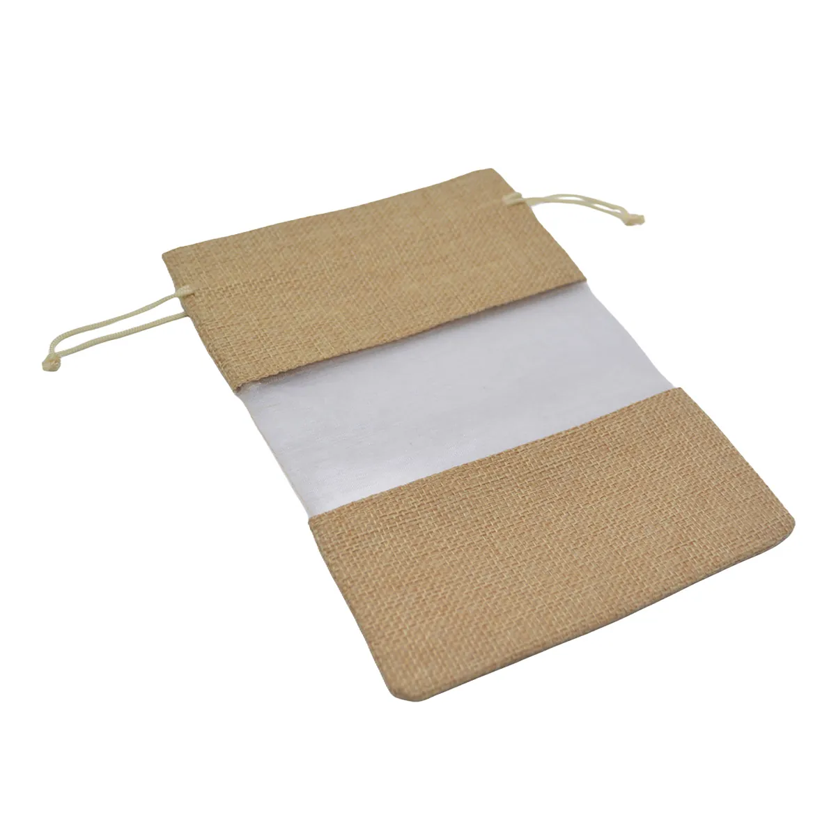 Pochette cadeau en lin brun à fenêtre transparente 15x20,5cm avec cordon - Lot de 10 - Sachets coton