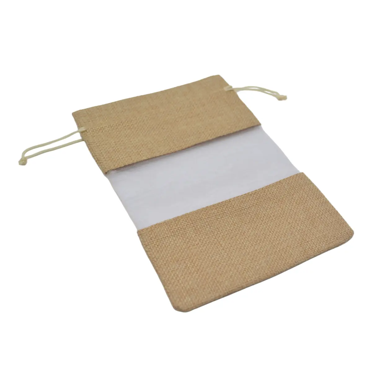 Pochette cadeau en lin brun à fenêtre transparente 15x20,5cm avec cordon - Lot de 10 - Sachets coton