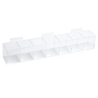 Présentoir plexi avec compartiments pour panneau rainuré 58 x 8 x 9 cm - Boîte plexi - Bac plexi - Bacs pour panneaux rainurés