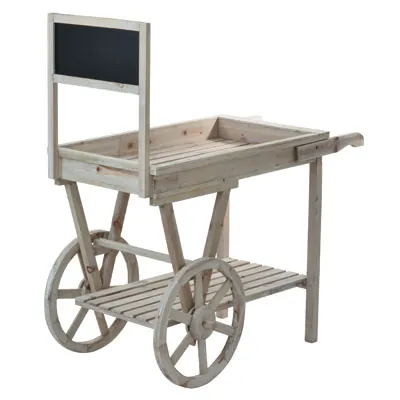 Chariot de présentation en bois avec ardoise 111 x 58 x 117 cm - Chariot bois 2 niveaux avec ardoise - Étagères magasins, Présentoirs bois-1