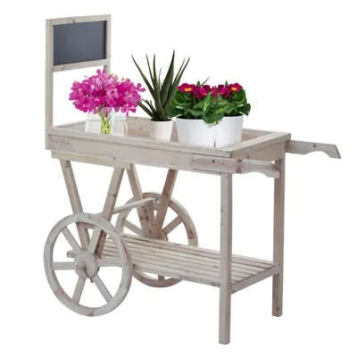 Chariot de présentation en bois avec ardoise 111 x 58 x 117 cm - Chariot bois 2 niveaux avec ardoise - Étagères magasins, Présentoirs bois-2