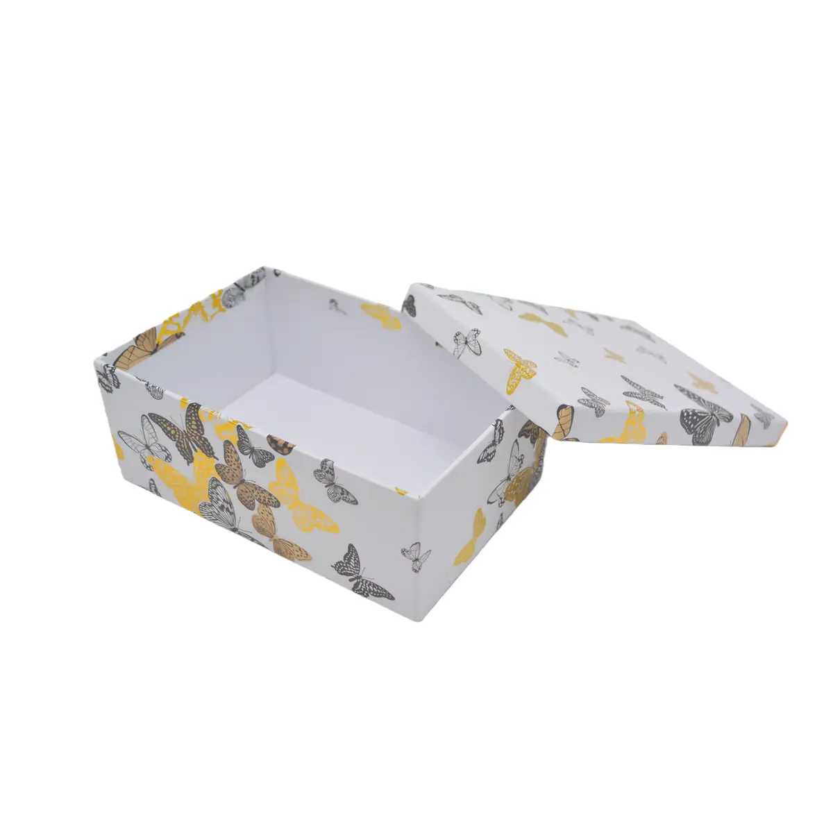 Boîte cadeau carton blanche motif papillons or / noir 18,5 x 12,5 x 7,5 cm - Boite cloche - Lot de 4 - Boites cloches-1