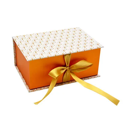 Boîte kraft Art déco avec couvercle à rabat - blanc / cuivre - 19 x 13 x H 8,5 cm - Boites cadeaux carton pliables