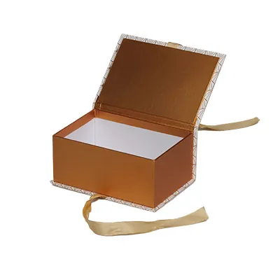 Boîte kraft Art déco avec couvercle à rabat - blanc / cuivre - 19 x 13 x H 8,5 cm - Boites cadeaux carton pliables-1