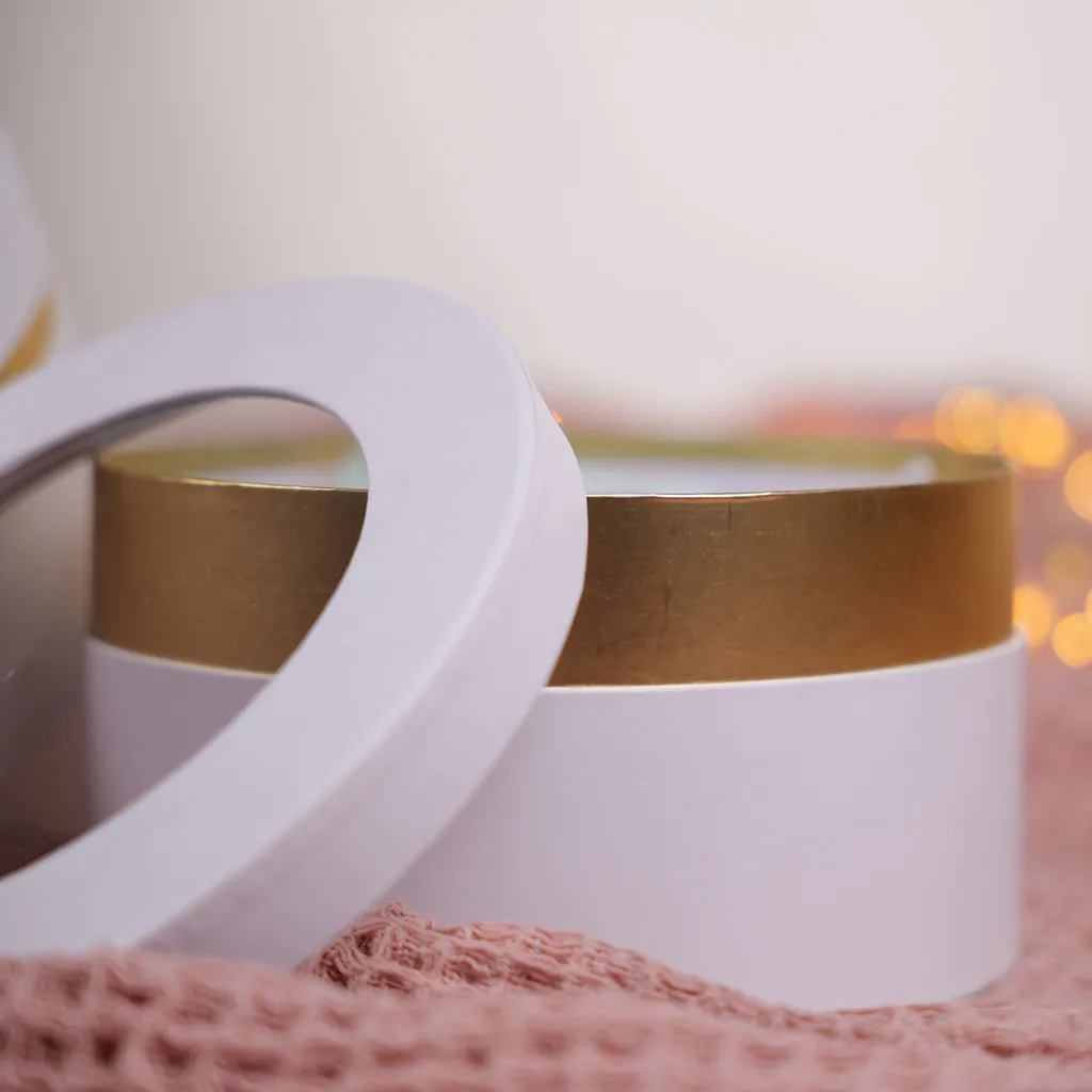 Boîtes rondes à fenêtre blanc et cuivre 19,5x10,2cm – Paquet de 4 - Boites cloches-2