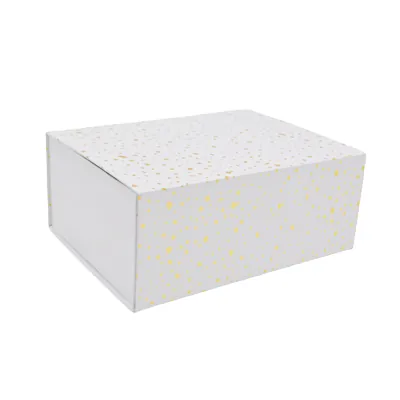 Boîte cadeau pliable blanche à pois or 29x22x12cm – Paquet de 5 - Boites cadeaux carton pliables