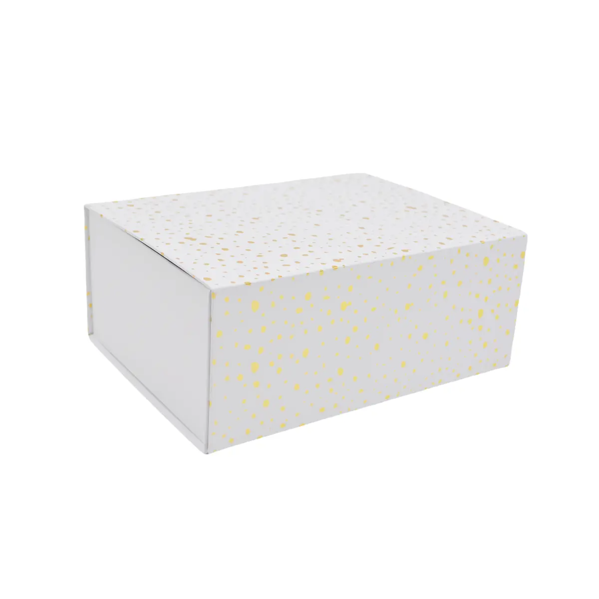 Boîte cadeau pliable blanche à pois or 33x25,5x14cm – Paquet de 5 - Boites cadeaux carton pliables
