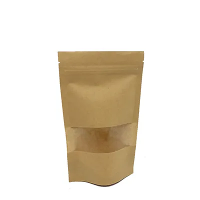 Sachet doypack avec fenêtre 500 ml 14 x 4 x 22 cm fermeture zip - Sachet stand up - Brun - Lot de 50 - Sachets doypacks