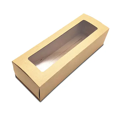 Boîte macarons kraft brun avec fenêtre 20,5 x 7 x 5,3 cm – 8 macarons - Coffret macarons - Lot de 25 - Boîtes macarons-1